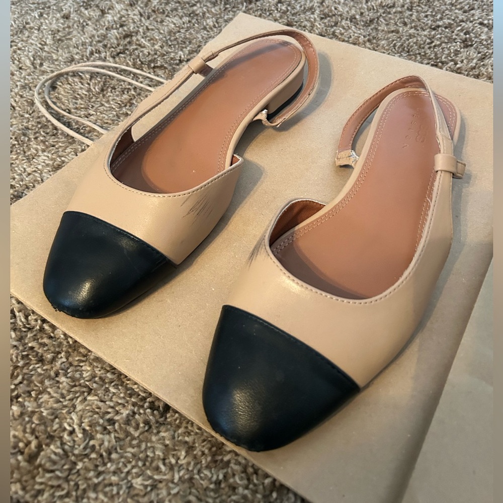 Asos Tan Black Cap Toe Slingback Flat Shoes Size 9